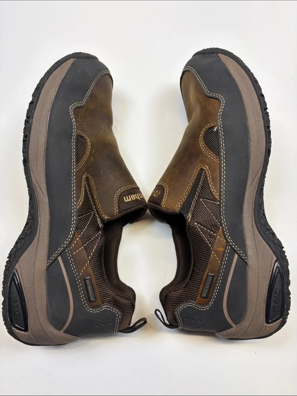 DUNHAM MENS BROWN LEATHER WATERPROOF SLIP ON WALKING SHOES SIZE 10